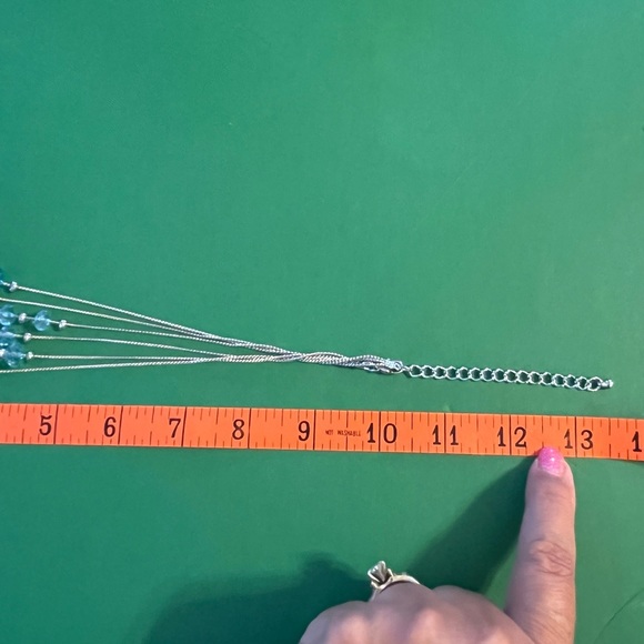 Aqua Color Crystal Beaded Triple Strand Necklace with Glass Bead Earrings - Picture 5 of 7